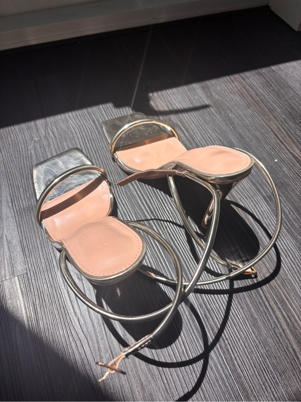 Strappy Metallic Heeled Sandals with Nude Insole